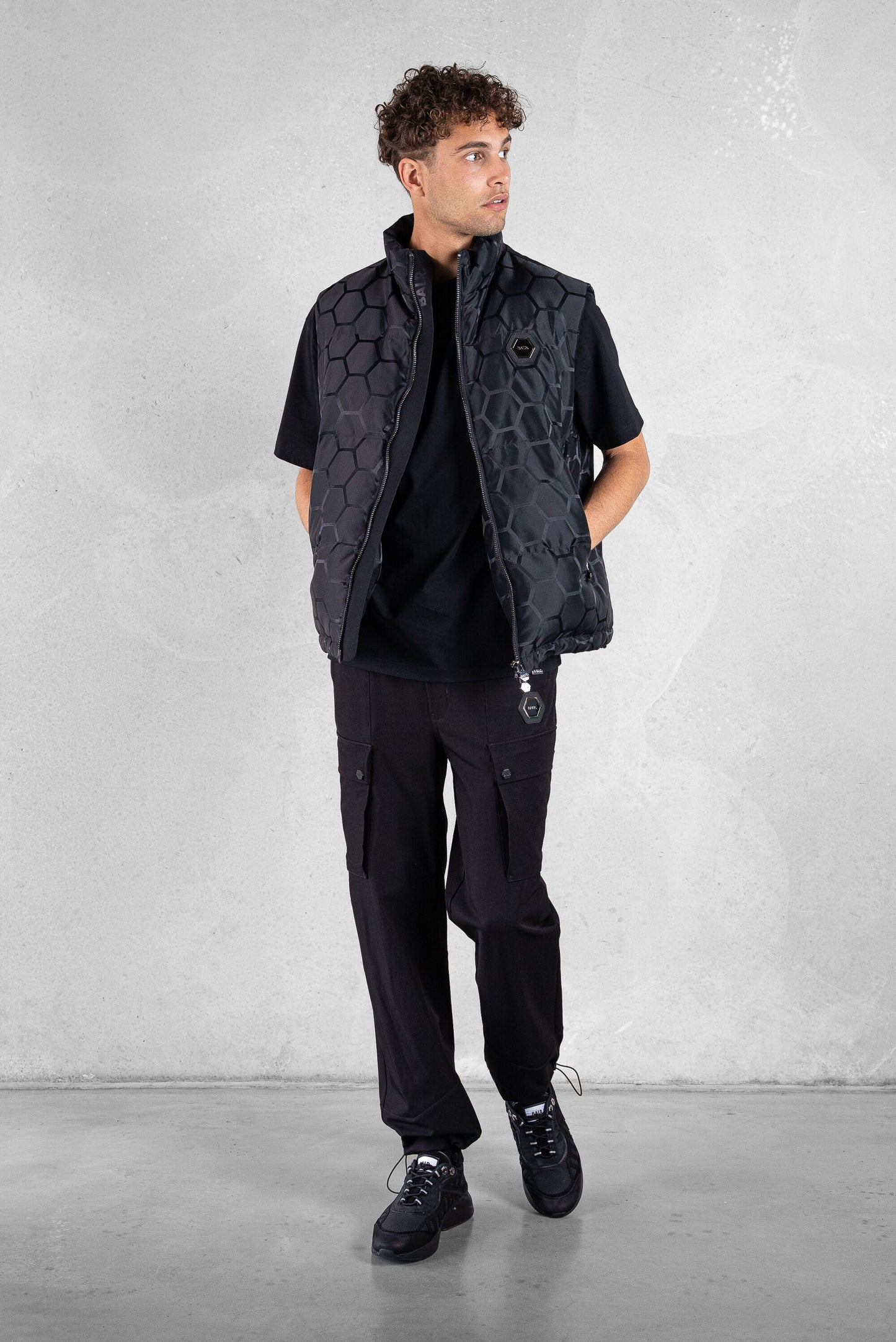 Miles Straight Jacquard Bodywarmer Jet Zwart