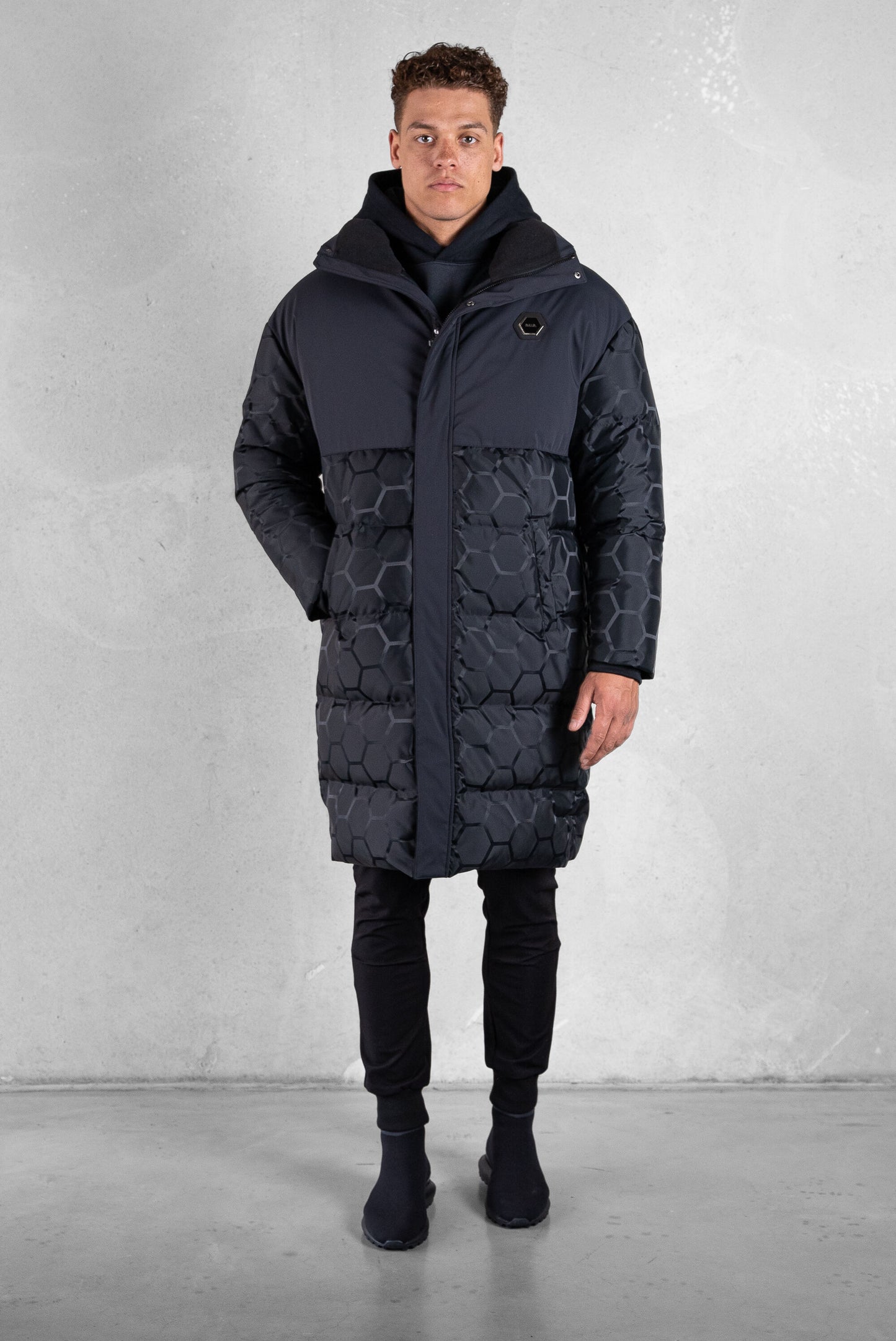 Dante Jacquard Long Puffer Jet Black