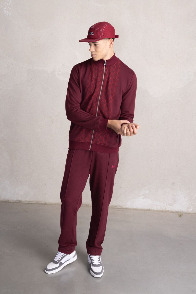 Brooklyn Regular Intarsia Hex. Track Jacket Red Dahlia