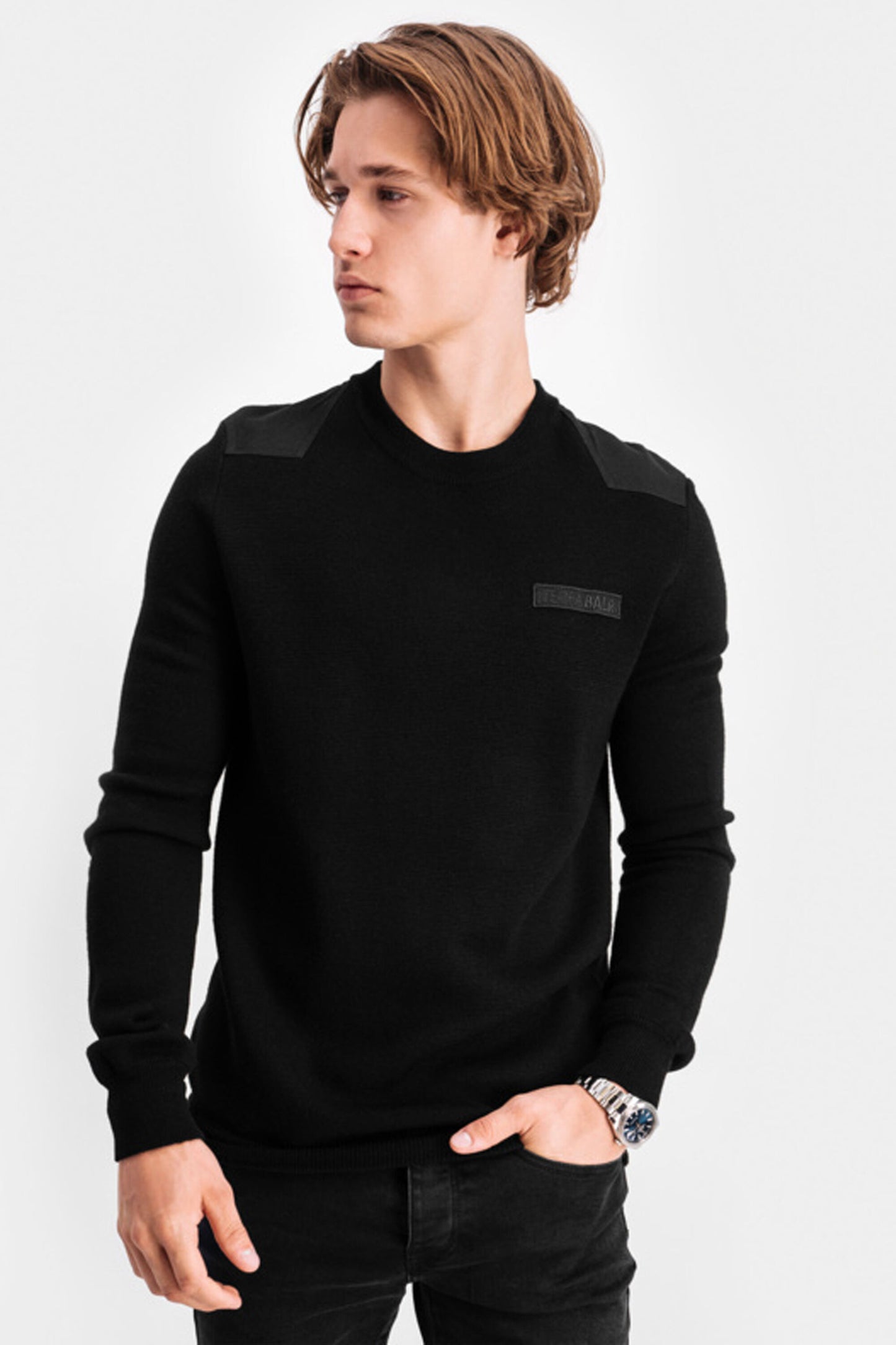 Knitted Hexagon Crew Neck Sweater Black