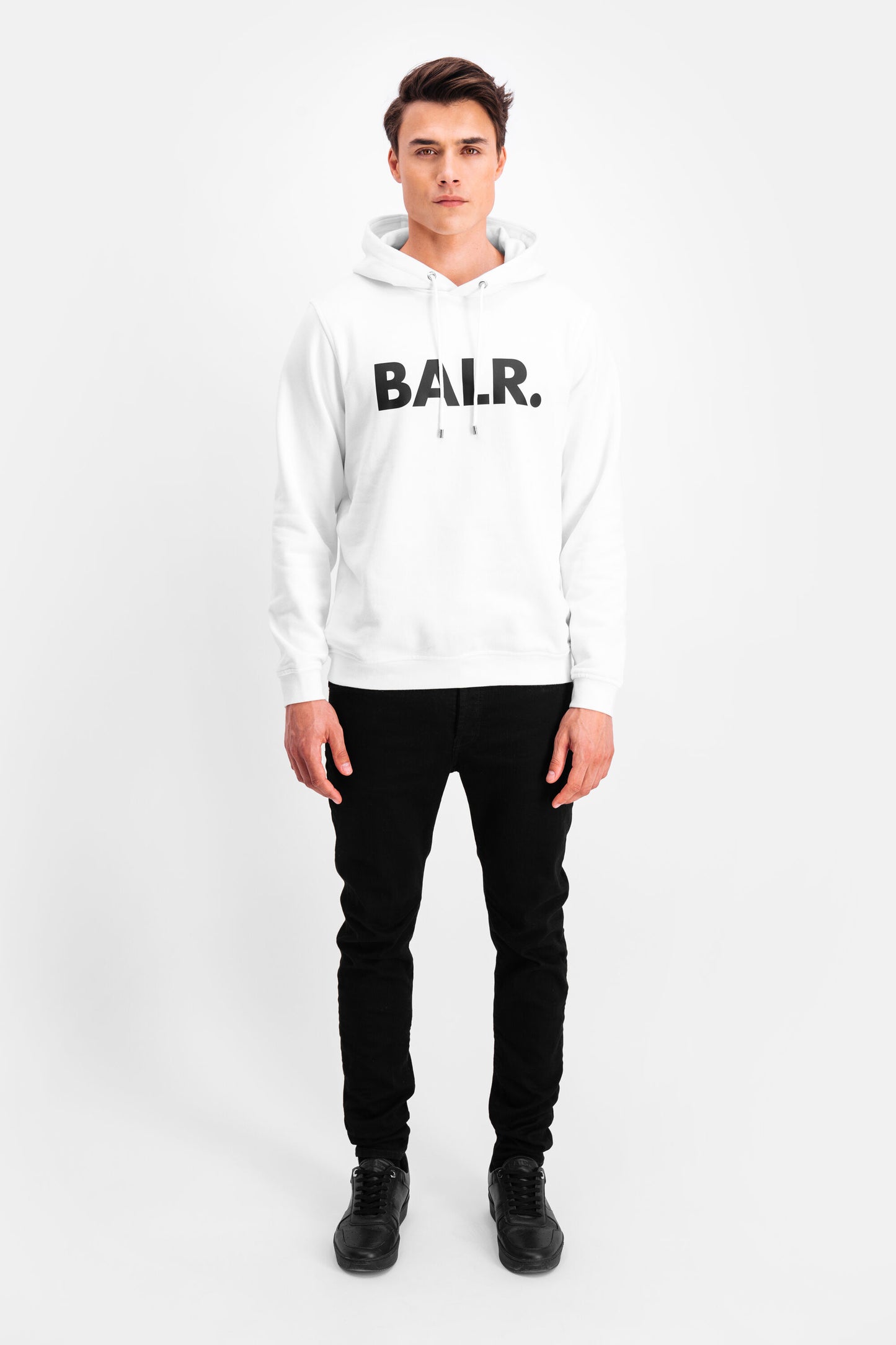 Brand Straight Hoodie Men White