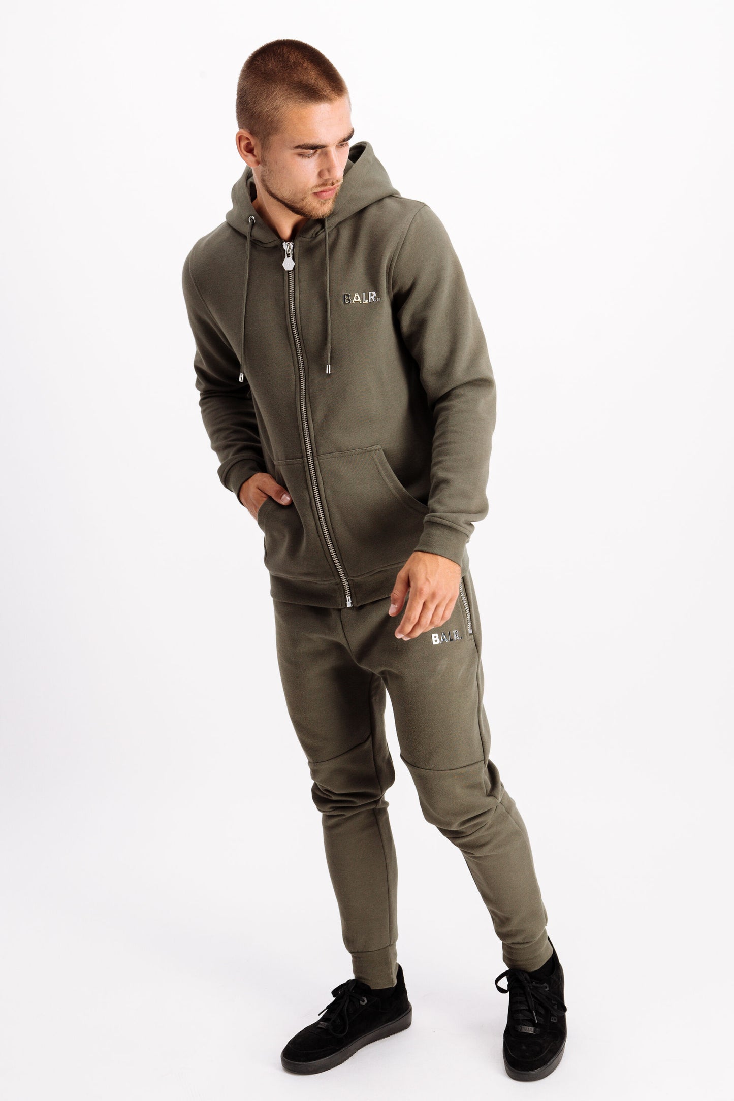 BALR. Q-Series Straight Hoodie met rits Legergroen