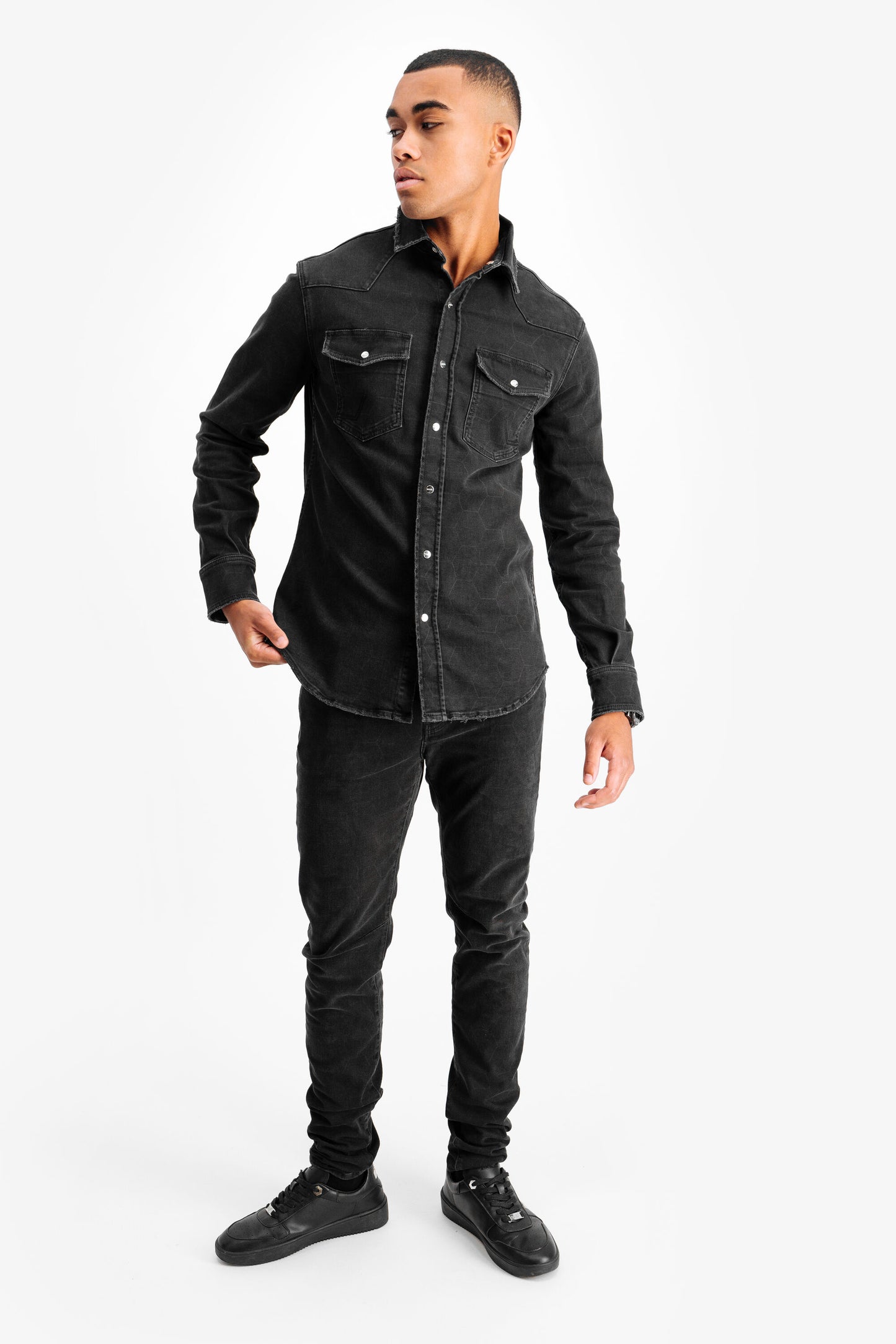 BALR. Allover Laser Hexagon Shirt Dk Denim Grey
