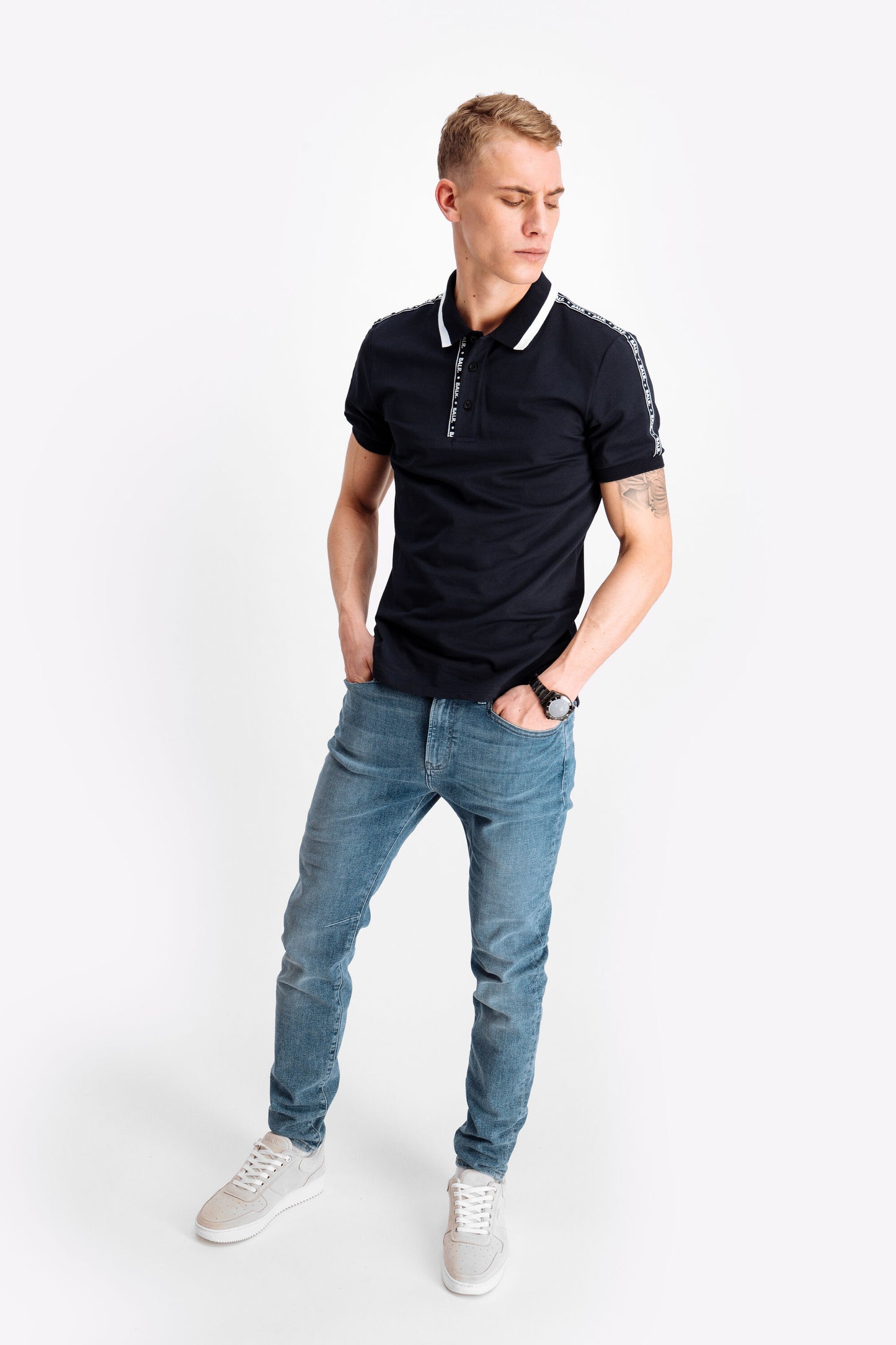 Webbing Tape Straight Polo Navy Blue