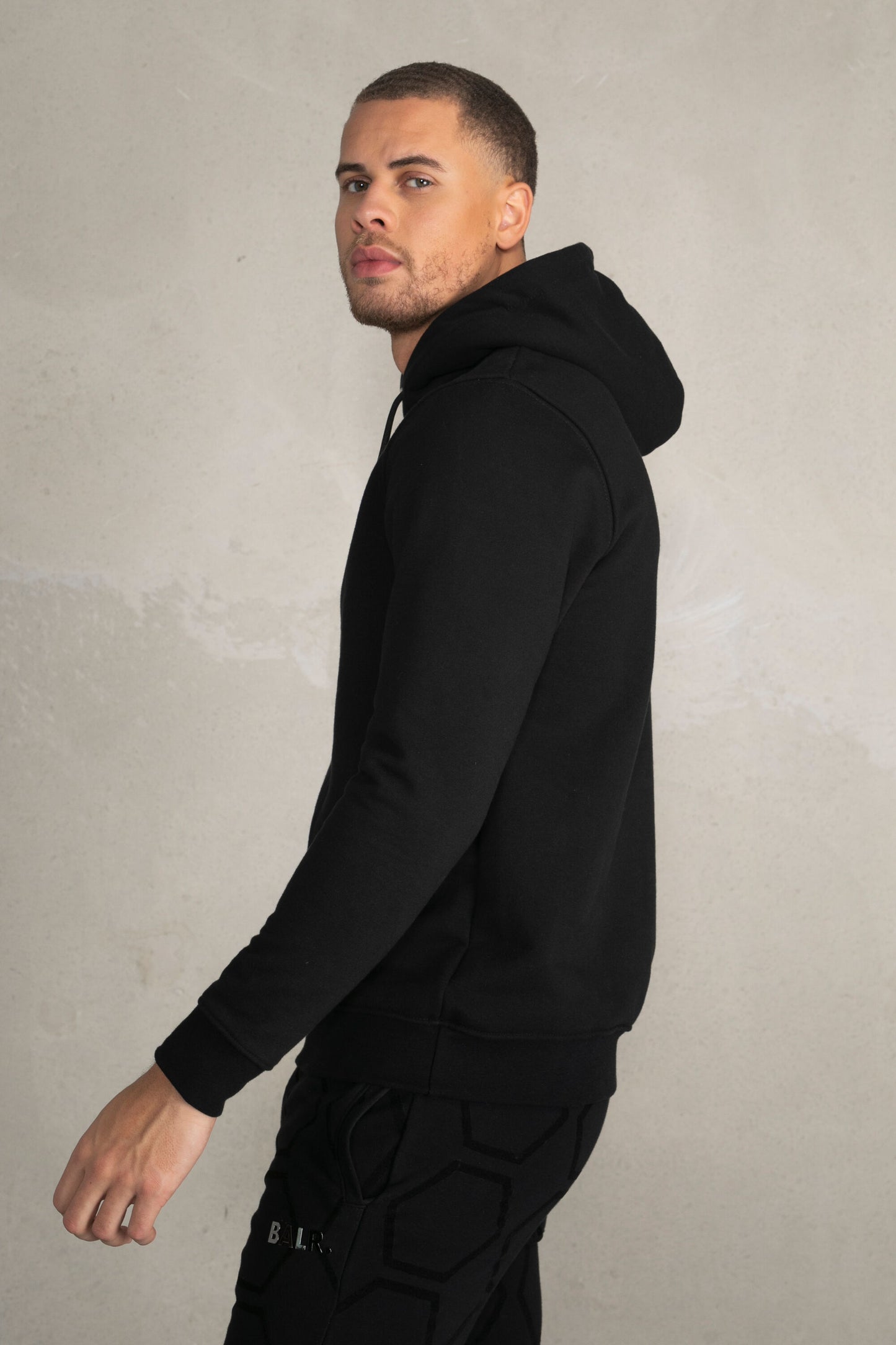 Brand Straight Hoodie Men Black
