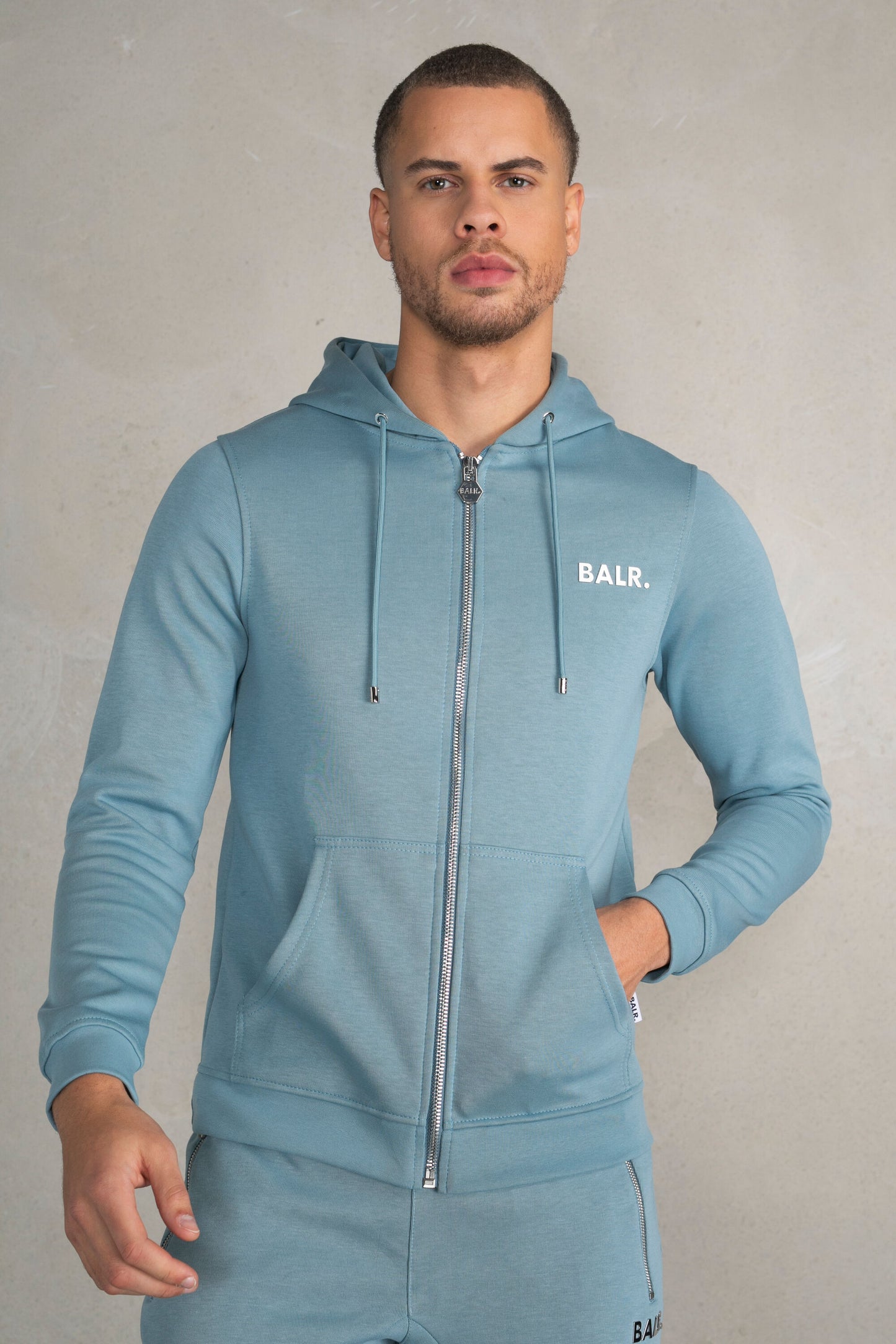 Q-Series Straight Zip Thru Hoodie Stone Blue