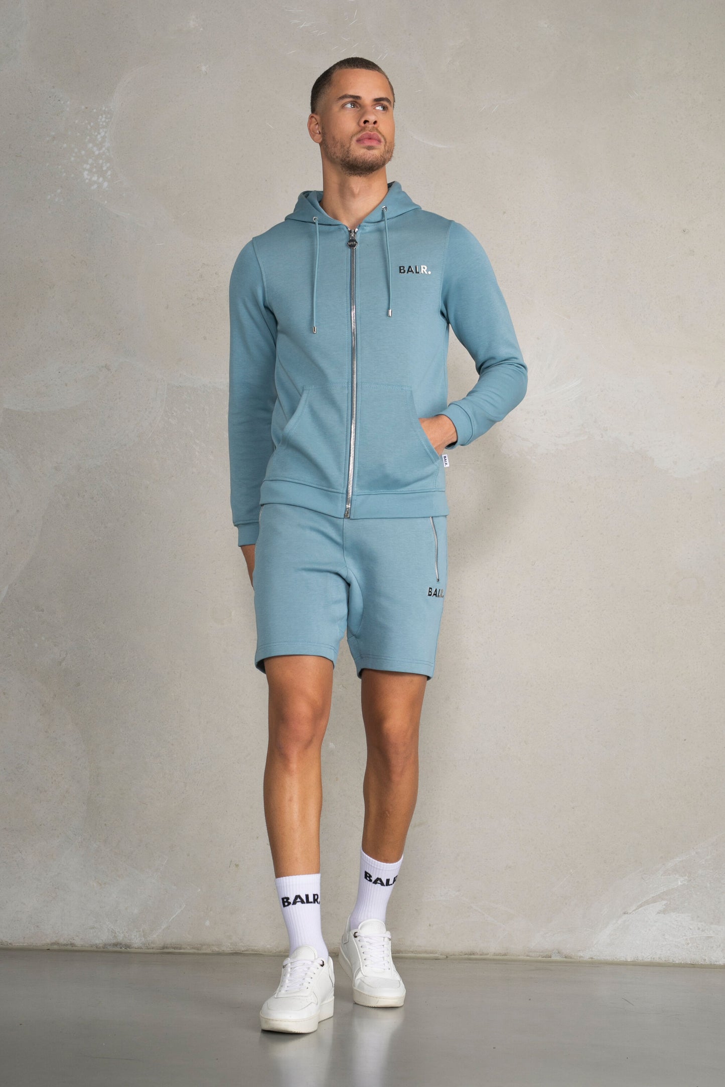 Q-Series Straight Zip Thru Hoodie Stone Blue
