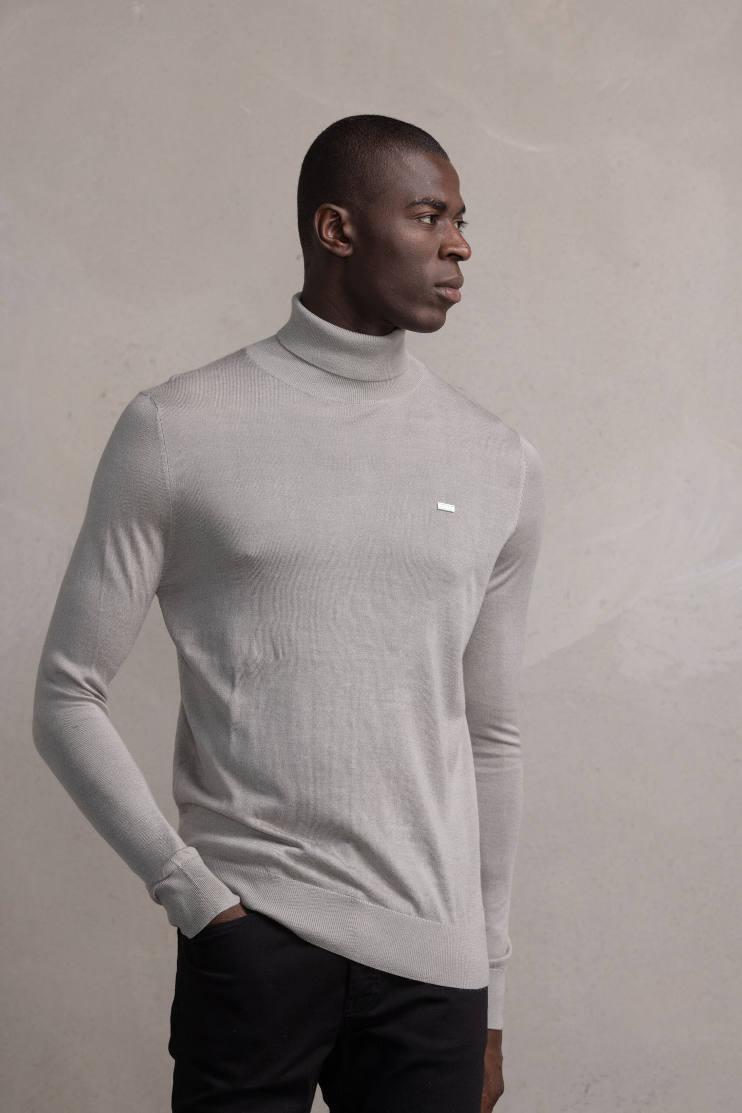 Ross Badge Regular Knitted Turtle Neck Grey Heather