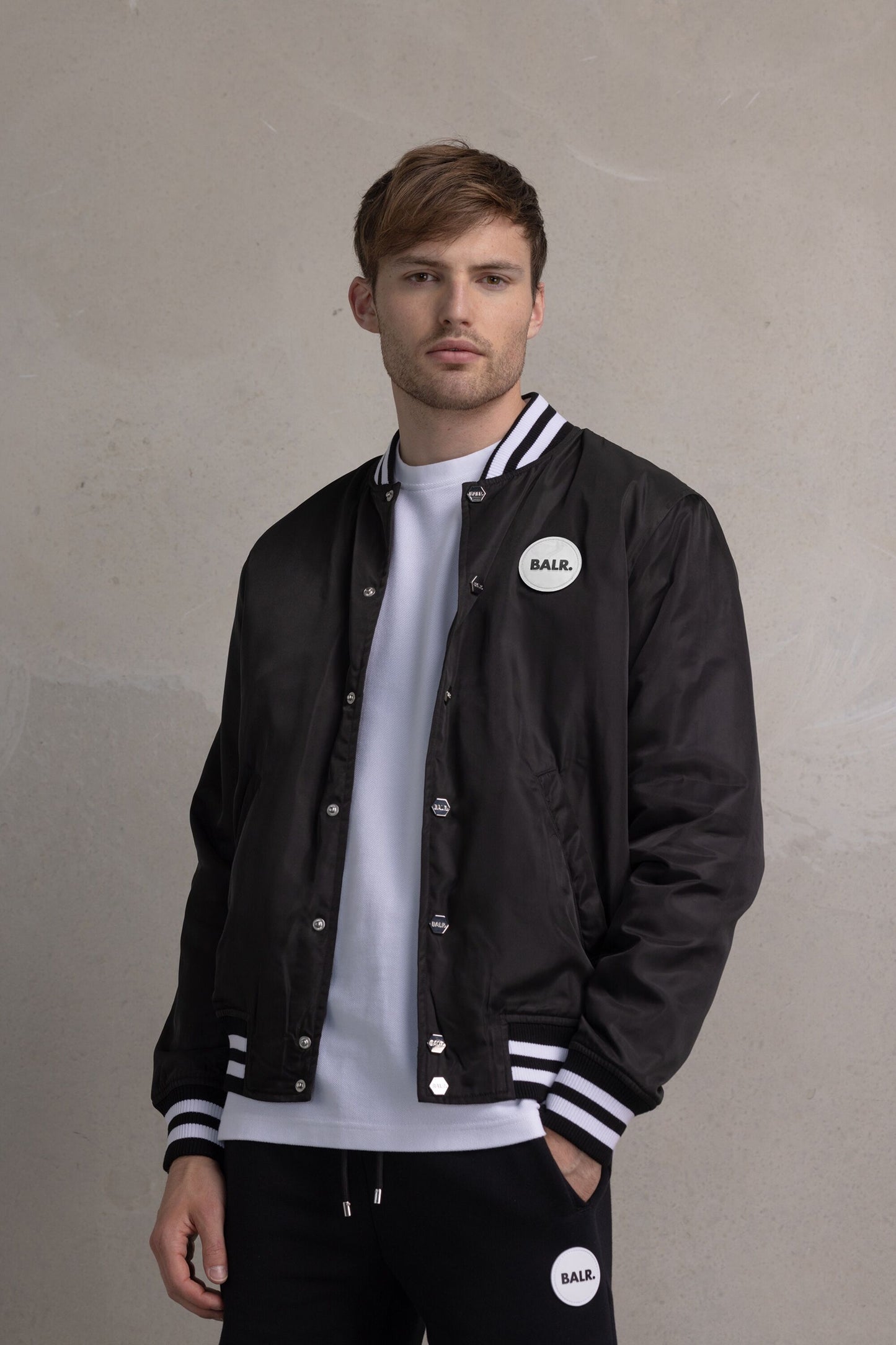 Hazel Loose Badge Bomber Jacket Jet Black