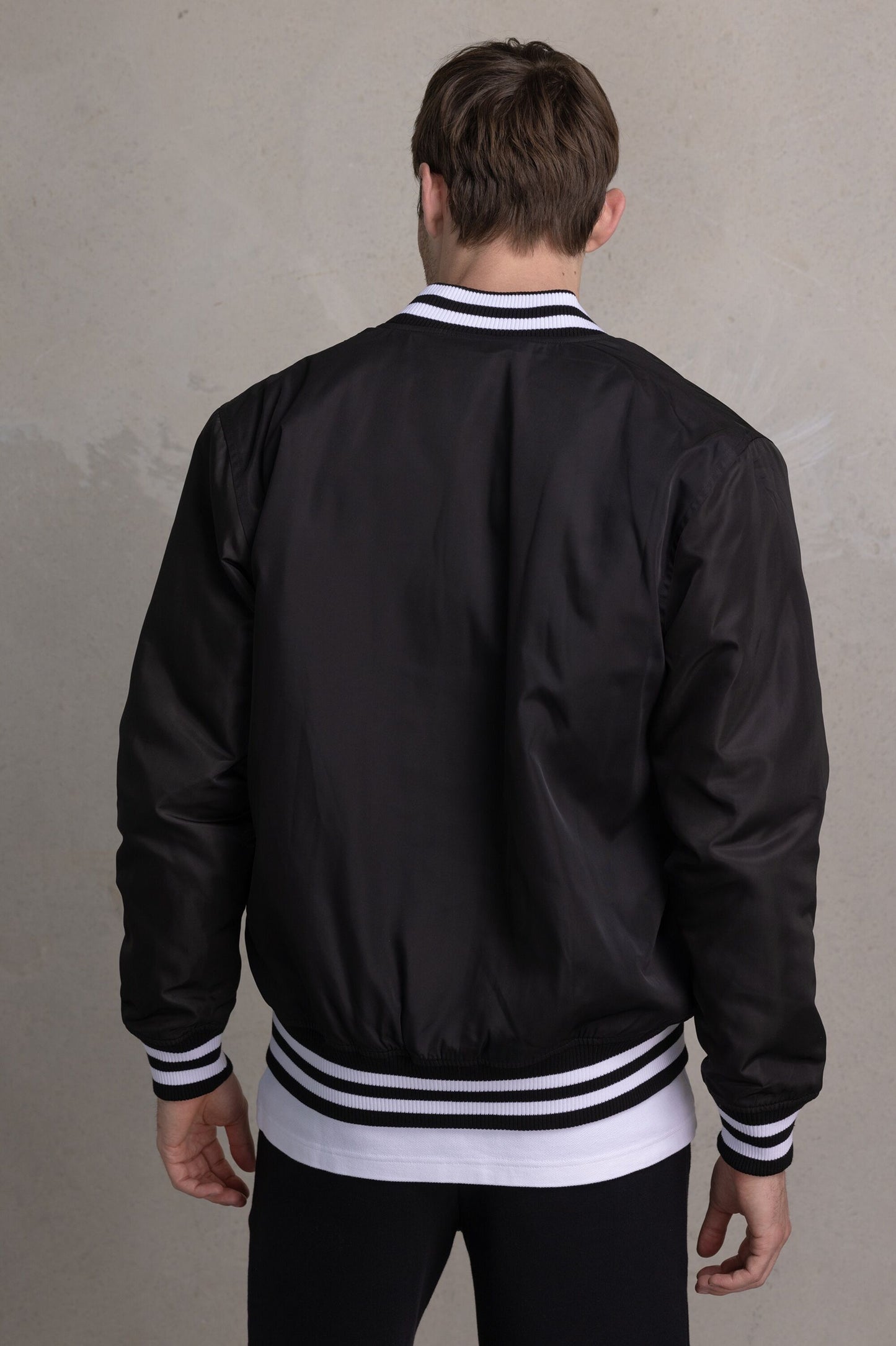 Hazel Loose Badge Bomber Jacket Jet Black