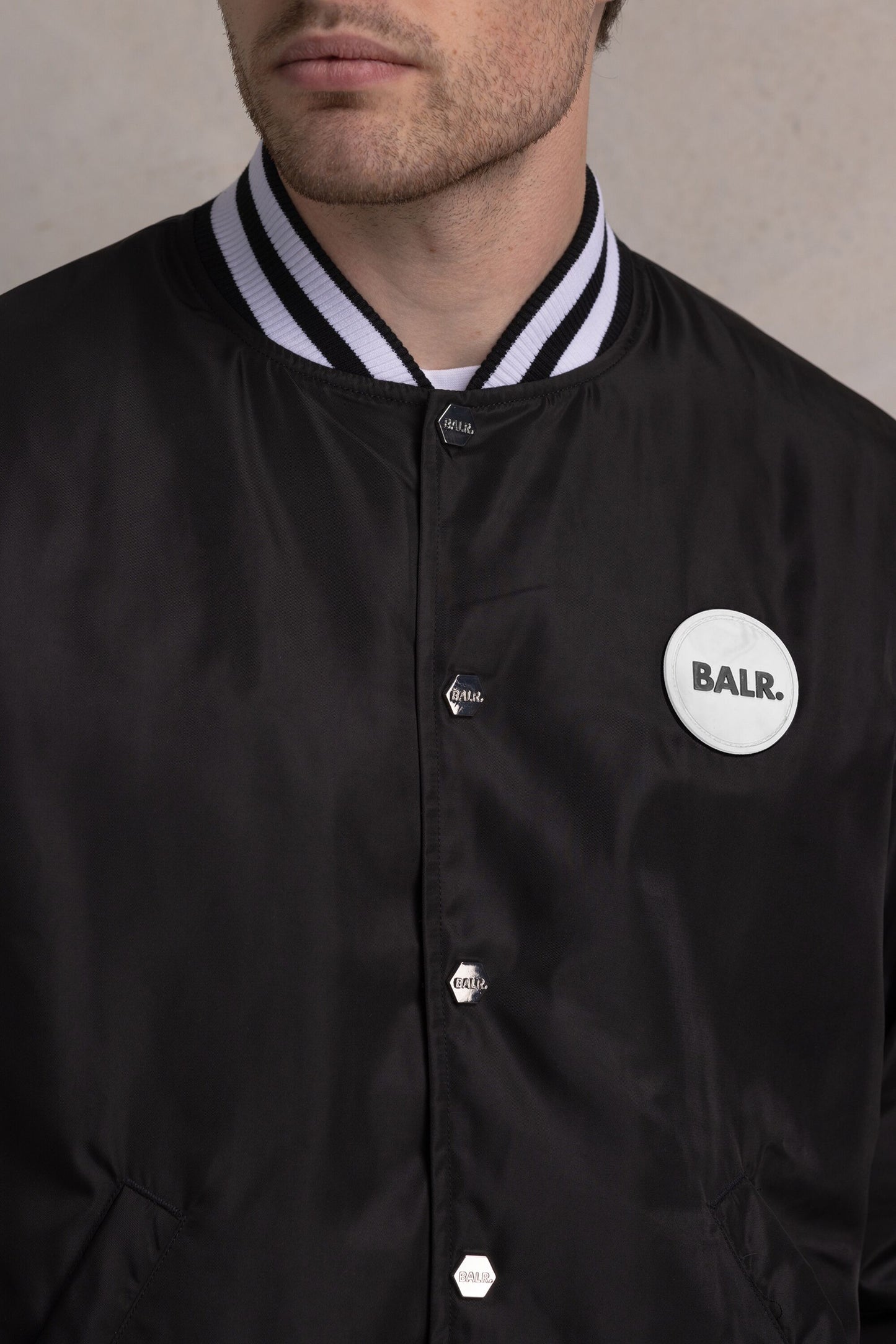 Hazel Loose Badge Bomber Jacket Jet Black
