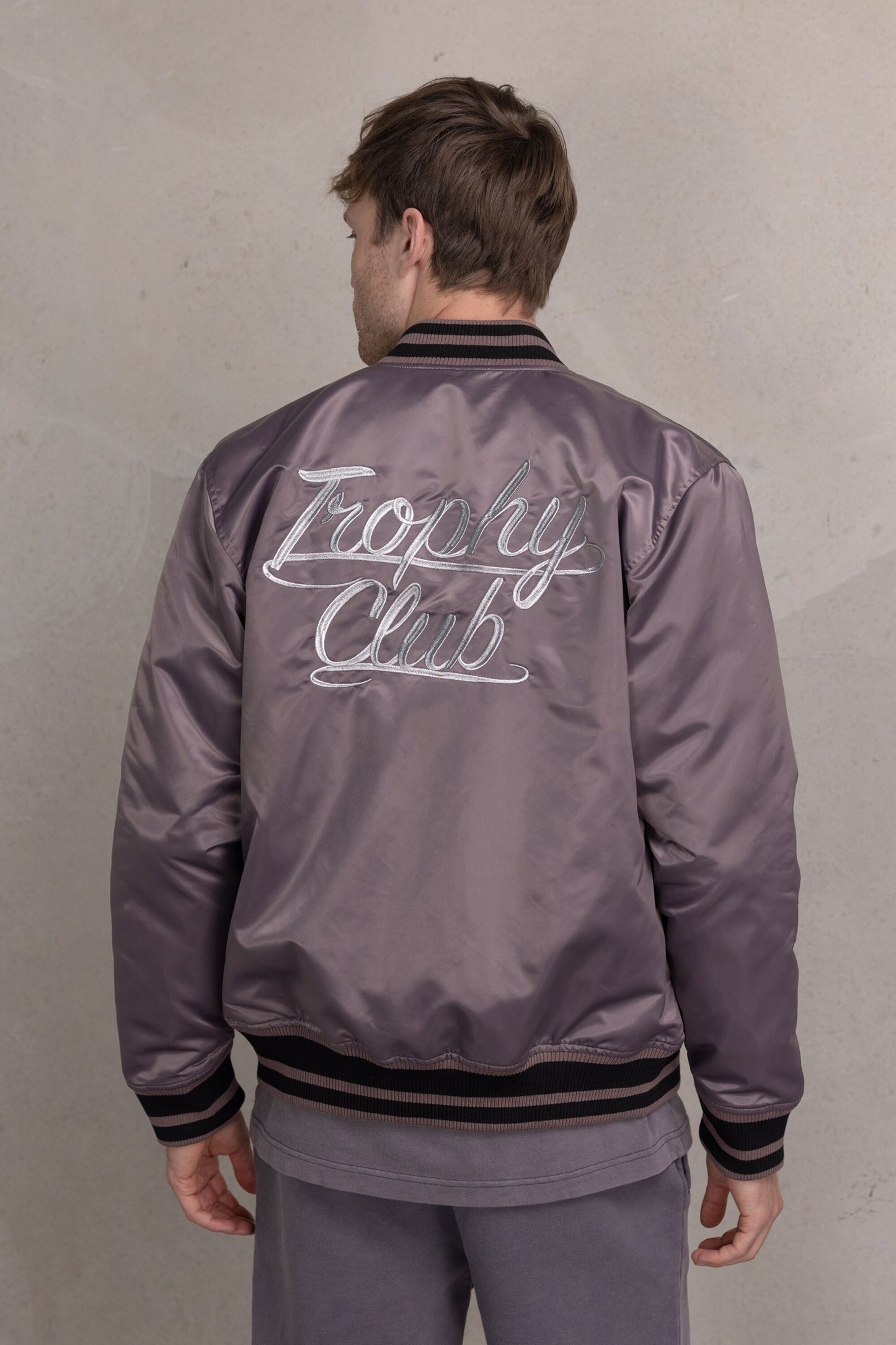 Hazel Loose Zip Trophy Bomber Jacket Purple Dove