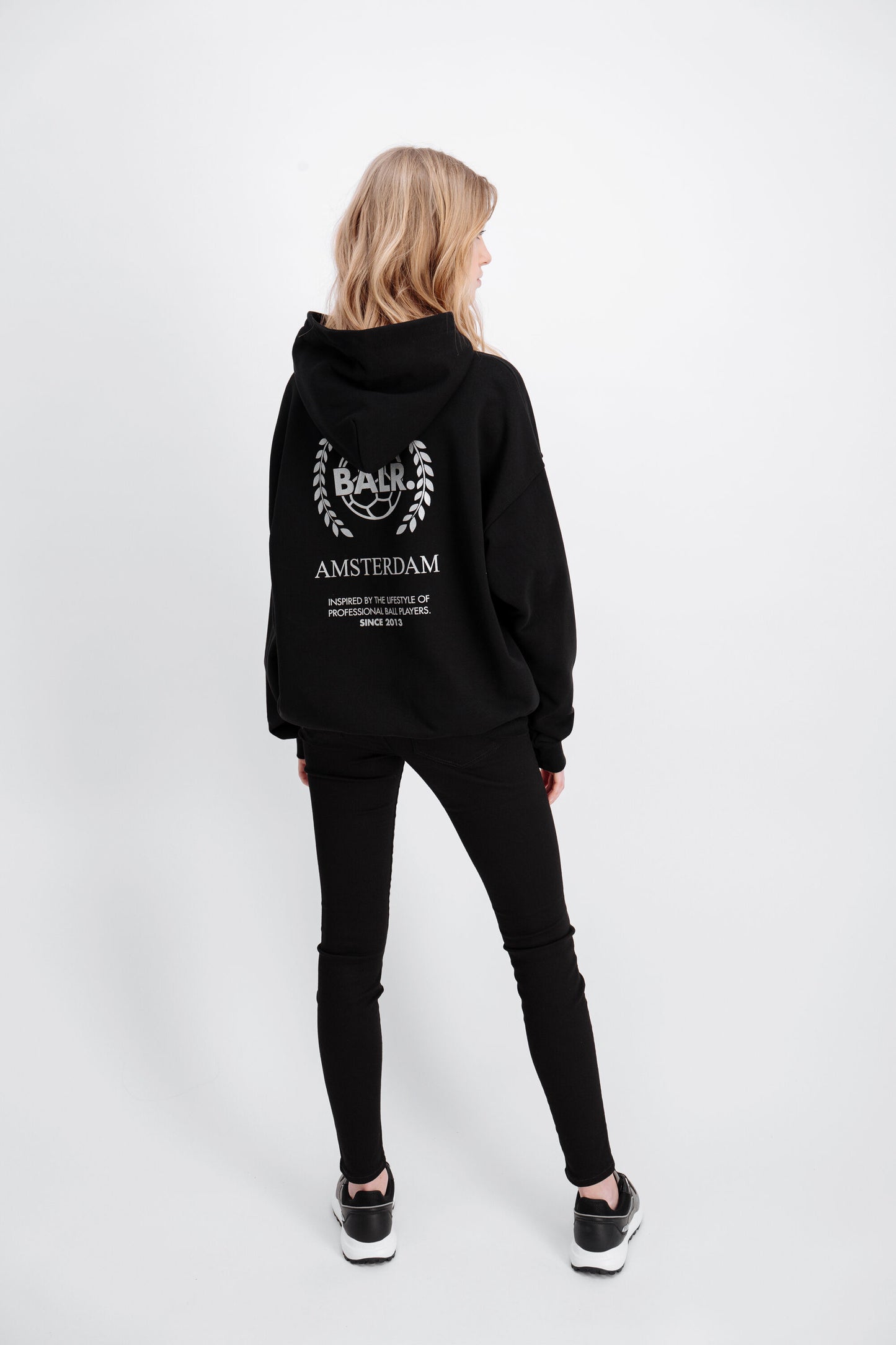 Crest Print Back Amsterdam Loose Hoodie Jet Black