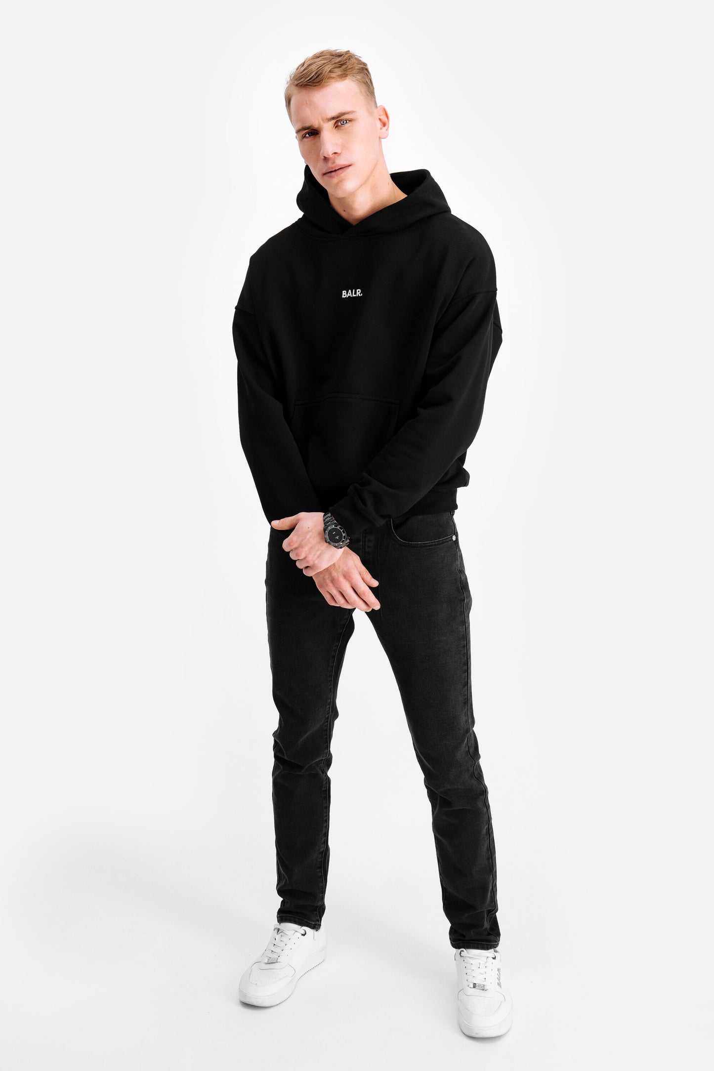 Crest Print Back Amsterdam Loose Hoodie Jet Black