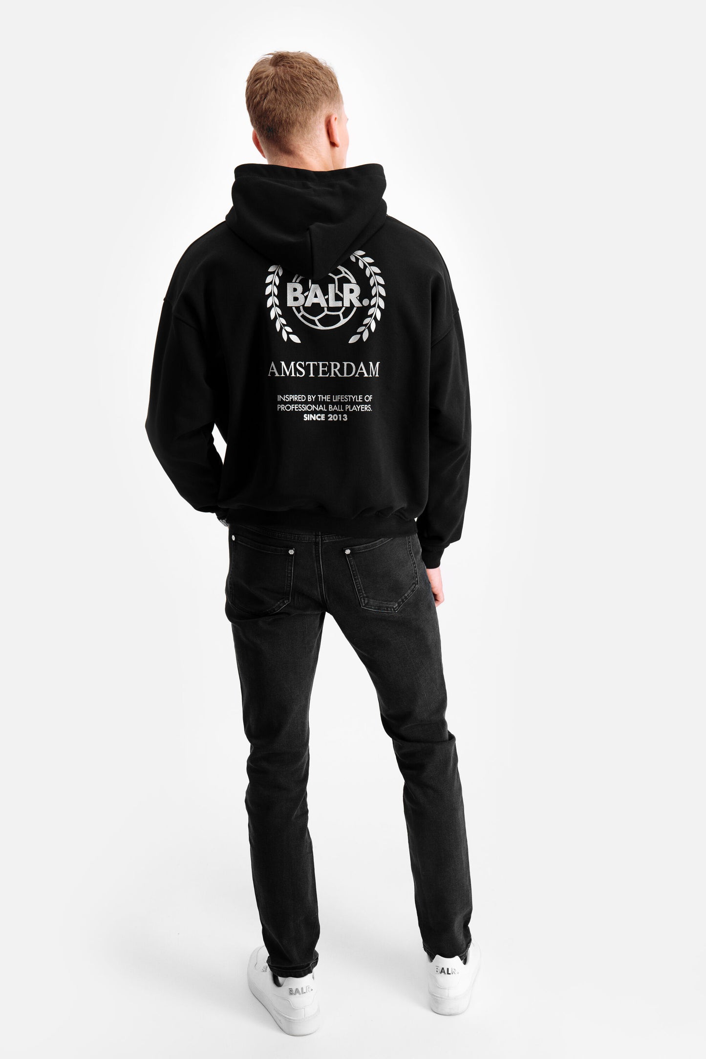 Crest Print Back Amsterdam Loose Hoodie Jet Black