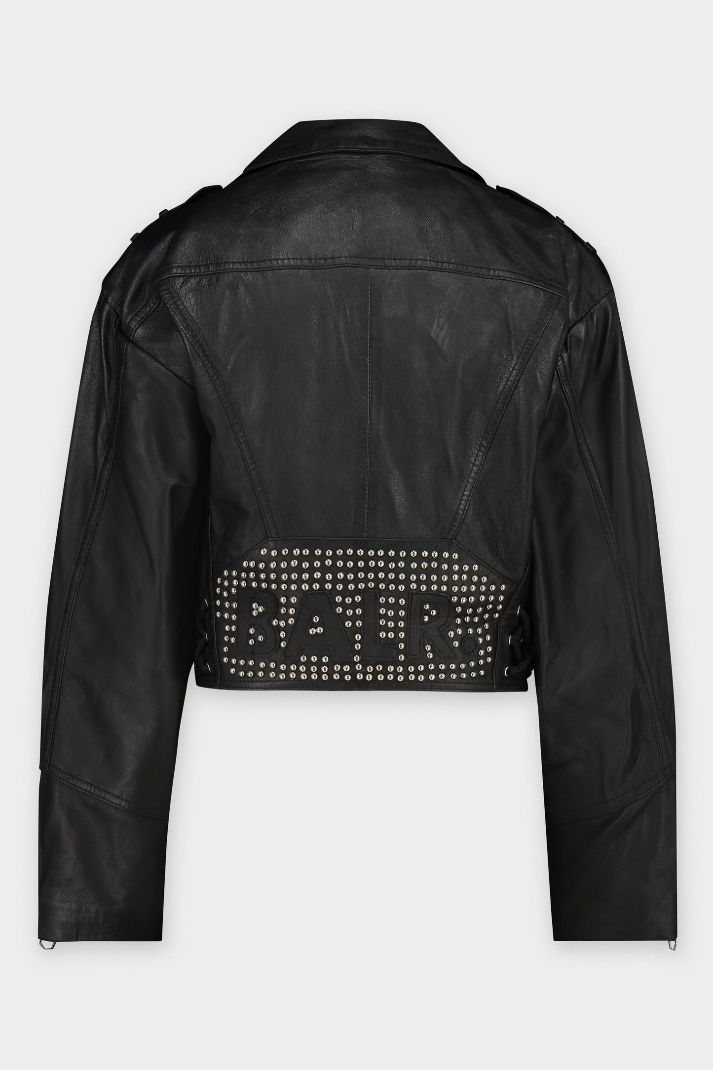 Leather Oversized Cropped Studs Jacket Jet Black