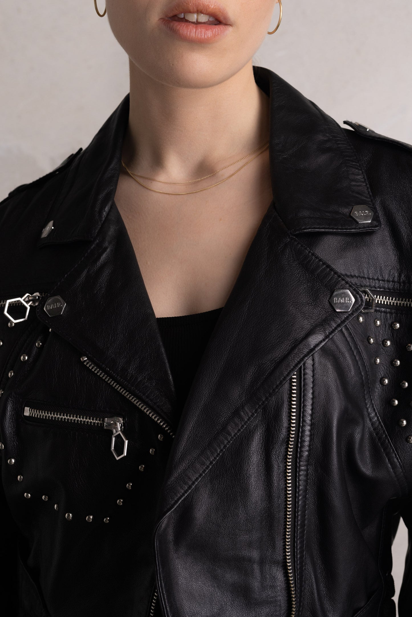 Leather Oversized Cropped Studs Jacket Jet Black