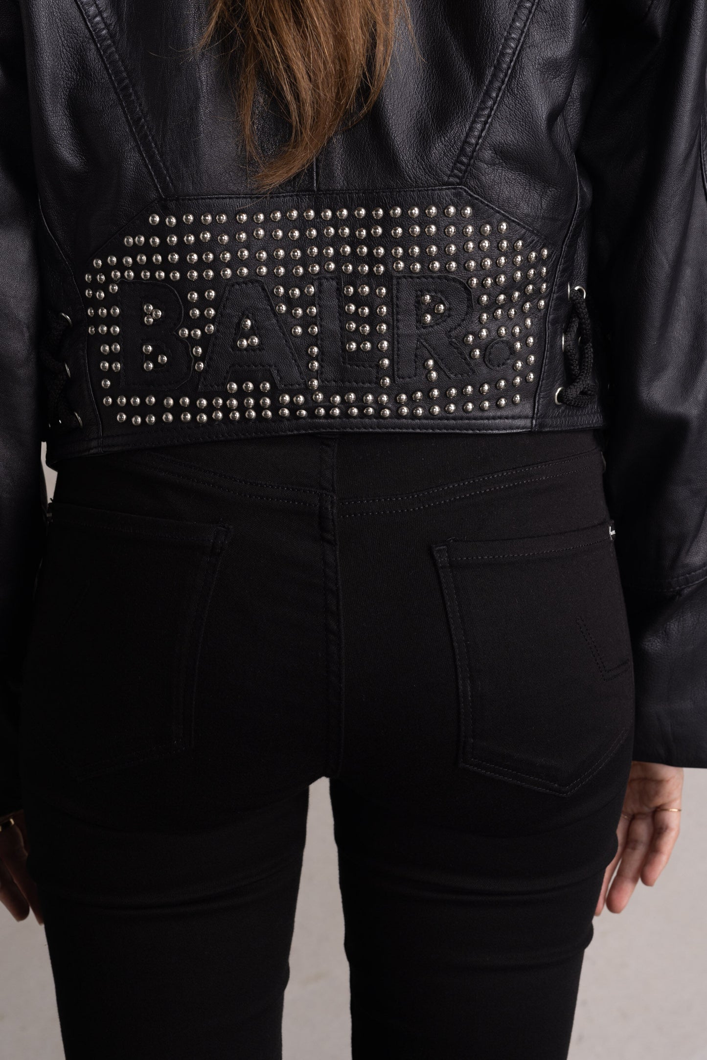 Leather Oversized Cropped Studs Jacket Jet Black