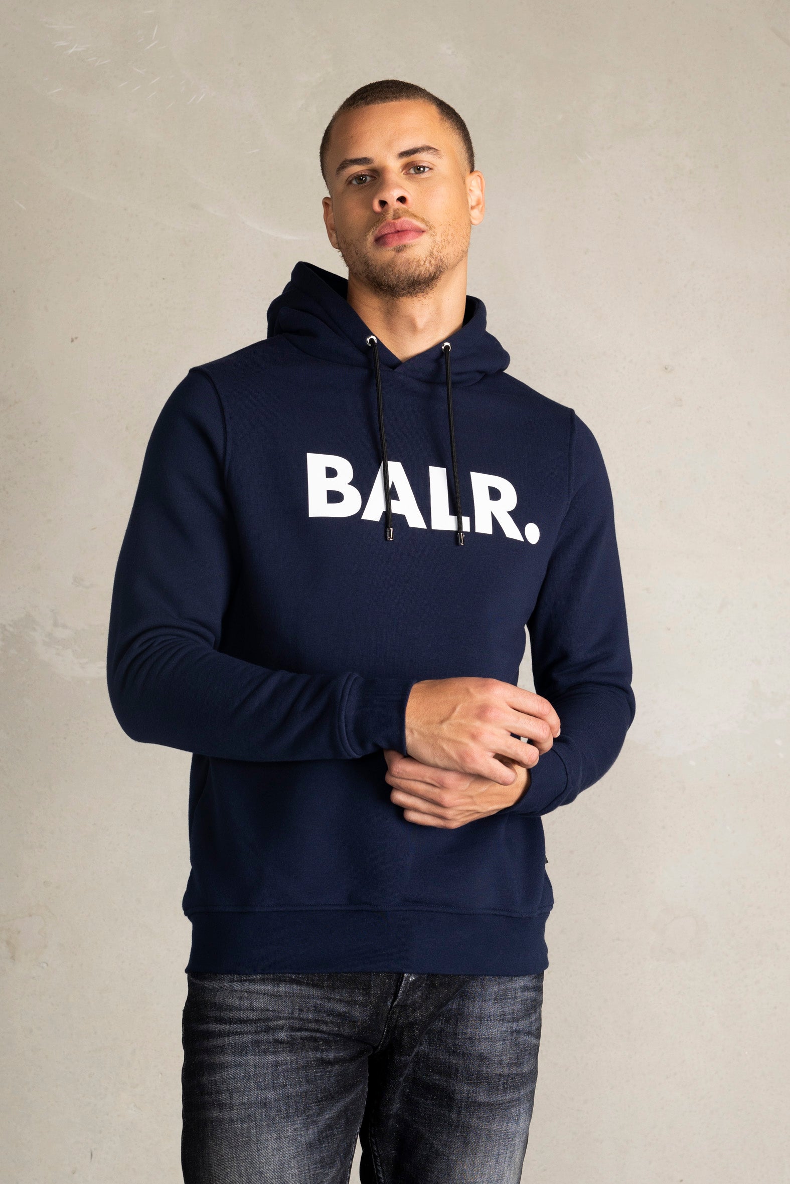 Brand Straight Hoodie Navy Blue