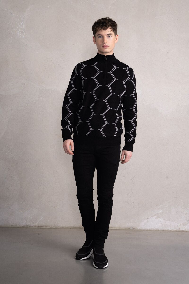 Don Regular Hexagon Quarter Zip Knit Jet Black