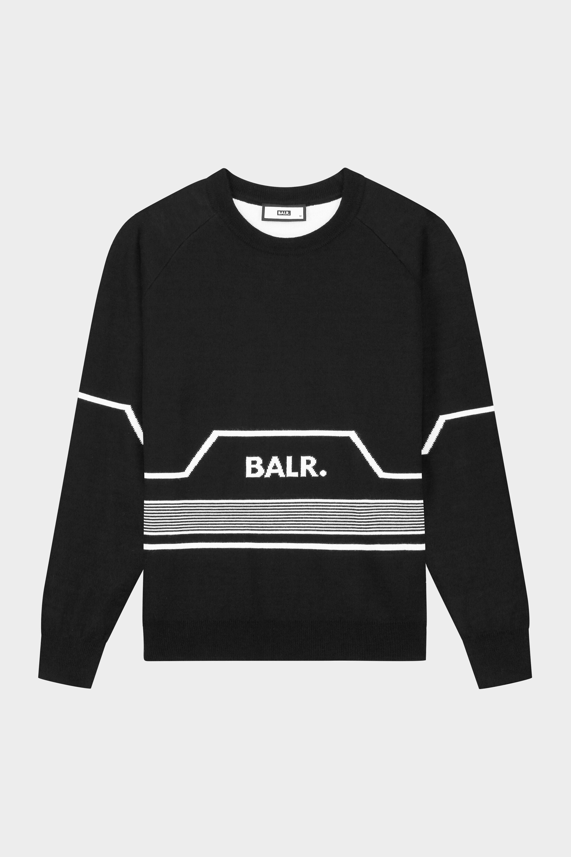 Striped Knitted Hexagon Crew Neck Sweater Black