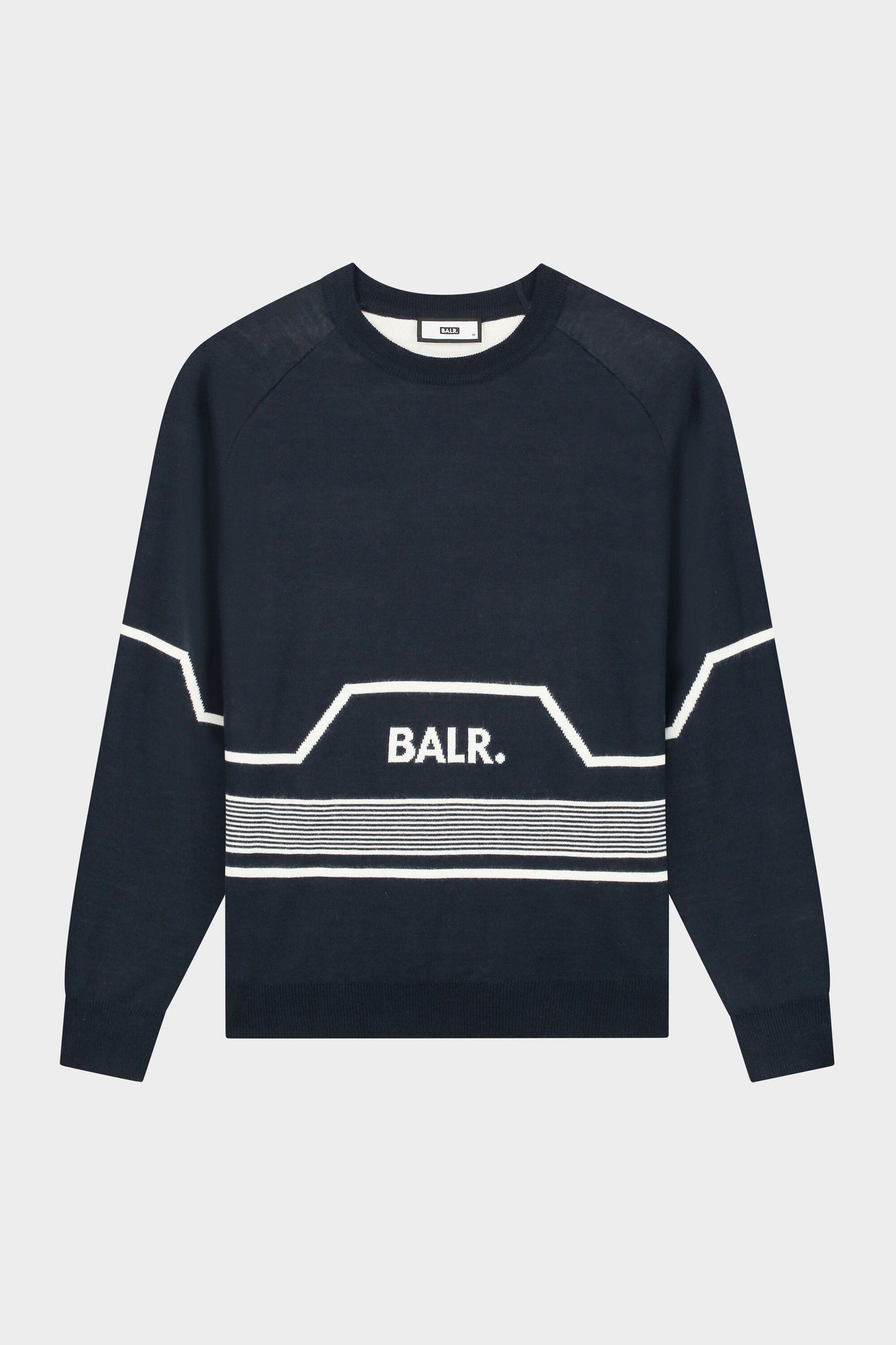 Striped Knitted Hexagon Crew Neck Sweater Navy Blue