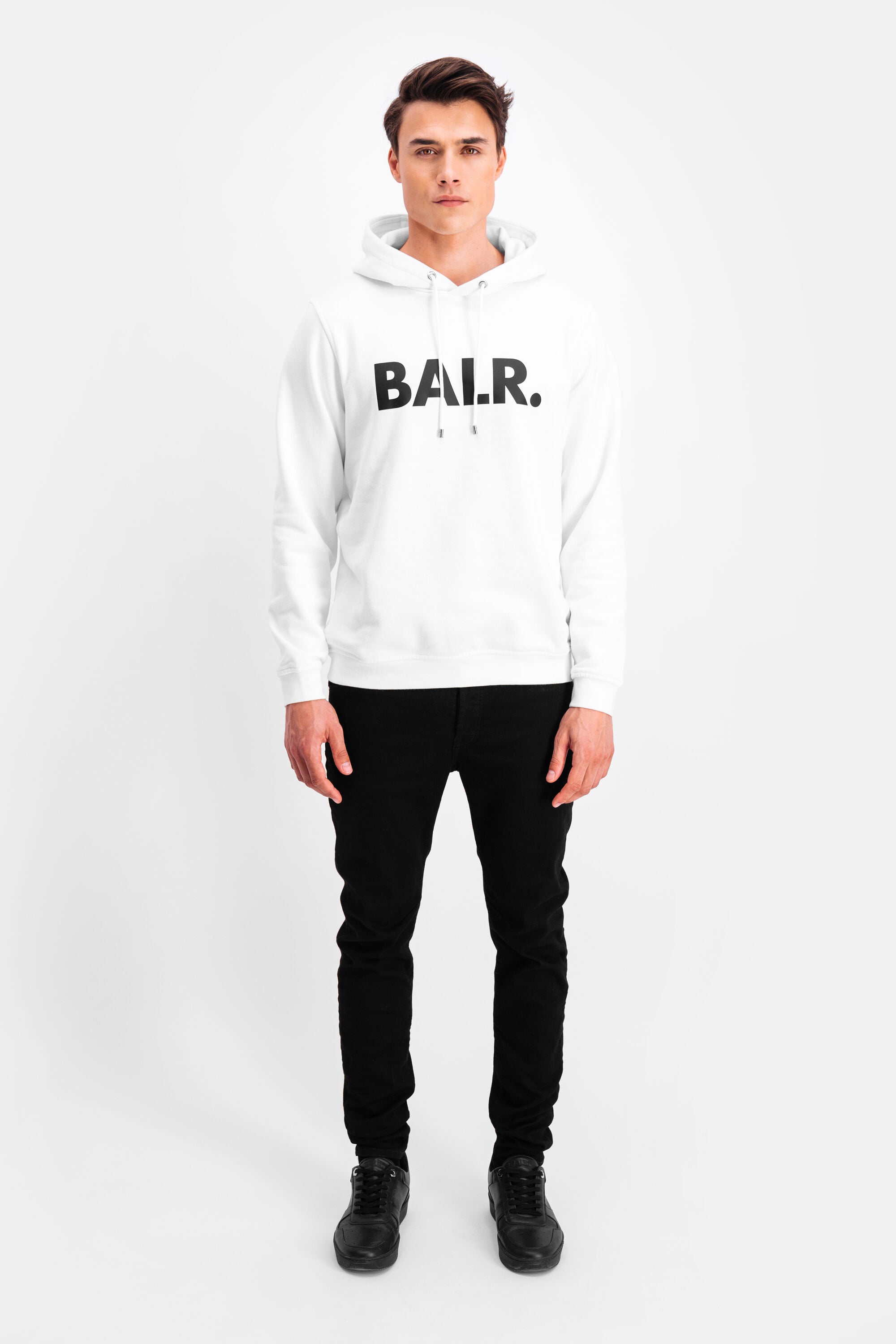 Brand Straight Hoodie Men White