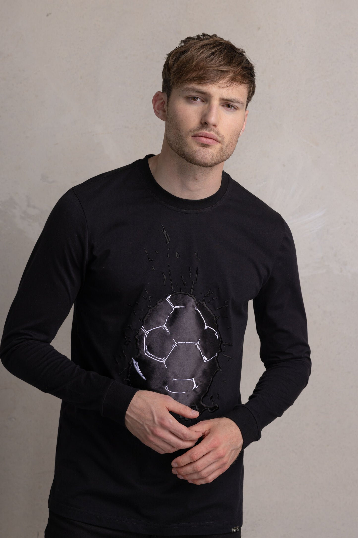 Olaf Straight Satin Football Longsleeve T-Shirt Jet Black