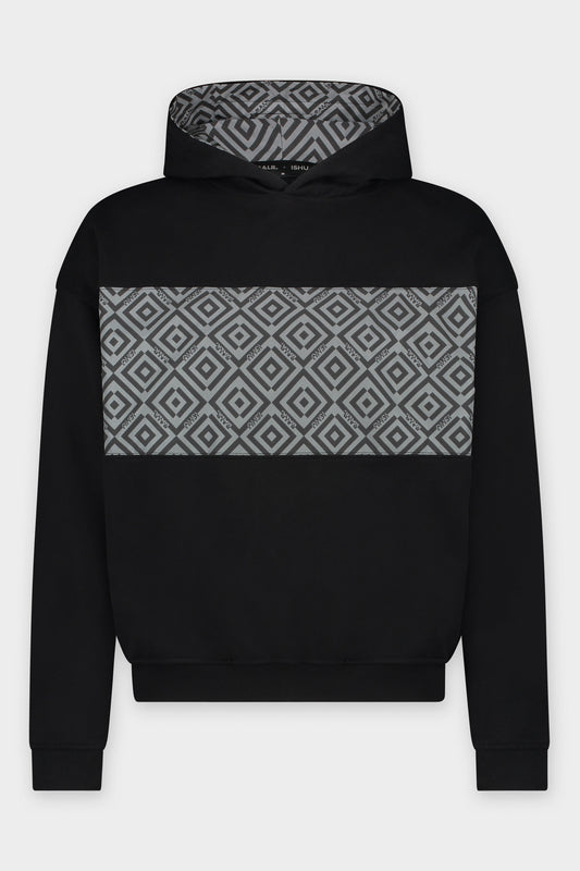 Joey Box Hexagon Panel AOP Hoodie - ISHU Jet Black/3M Reflective