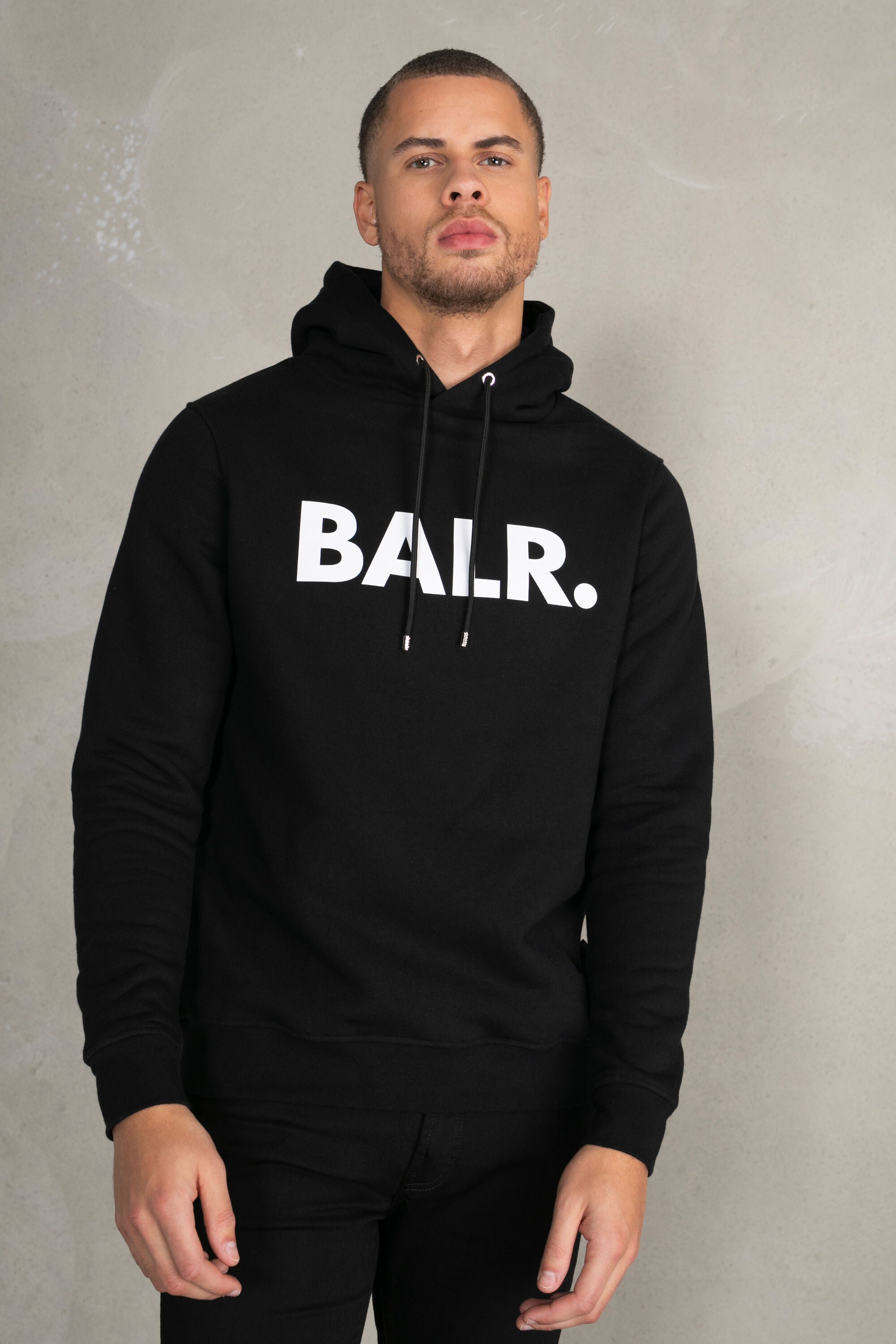 Brand Straight Hoodie Men Black