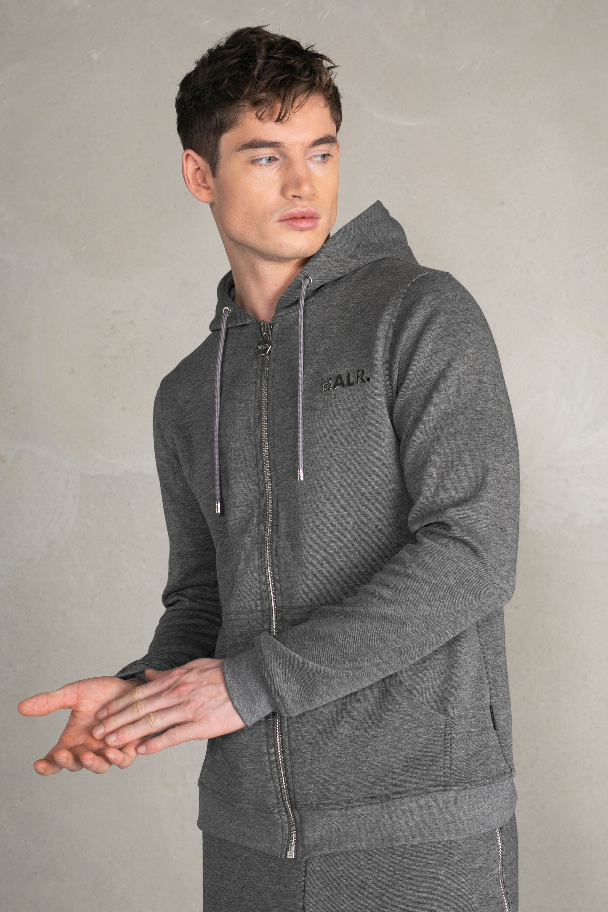 Q-Series Straight Zipped Hoodie Men Dk Grey Heather