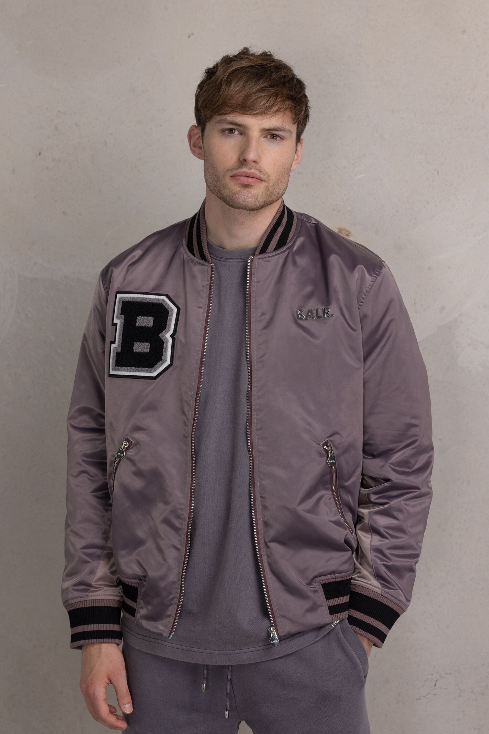 Hazel Loose Zip Trophy Bomber Jacket Purple Dove BALR