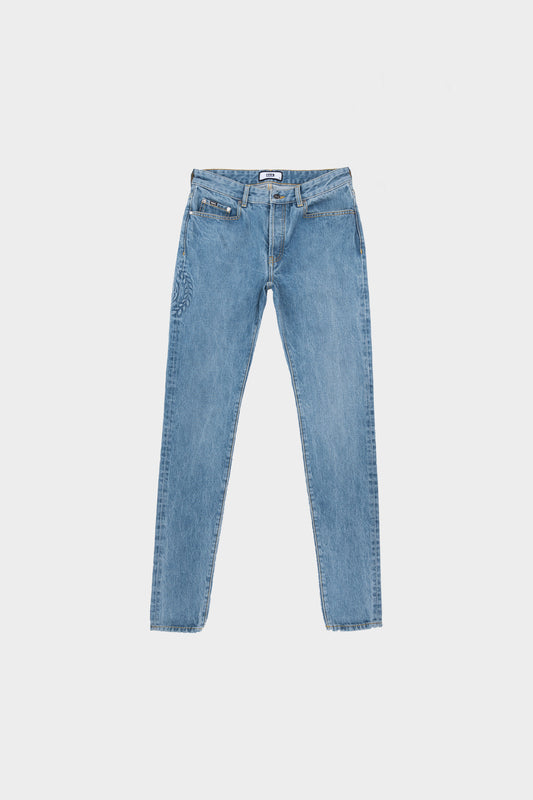 Embosed Straight Denim Slim Jeans Mid Aged