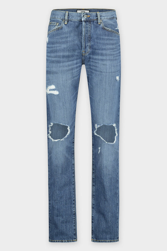 Spencer Straight Distressed Denim Mid Blue
