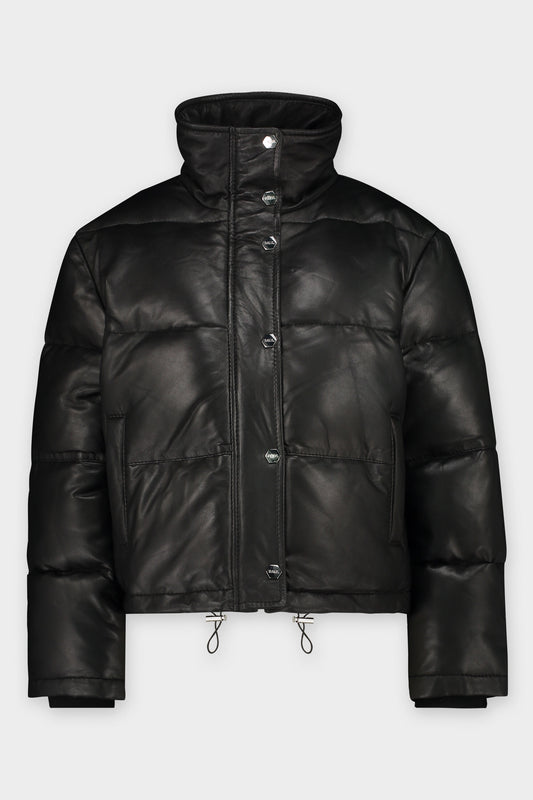 Isabel Regular Leather Puffer Jacket Jet Black
