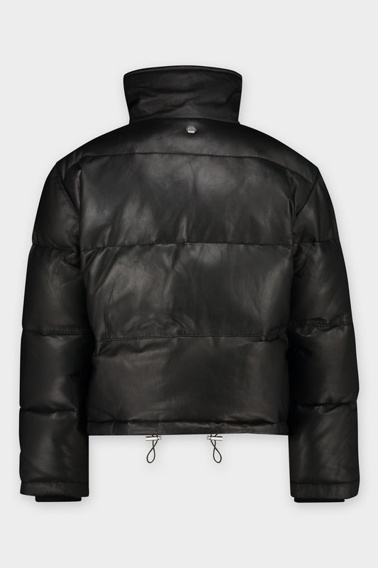 Isabel Regular Leather Puffer Jacket Jet Black