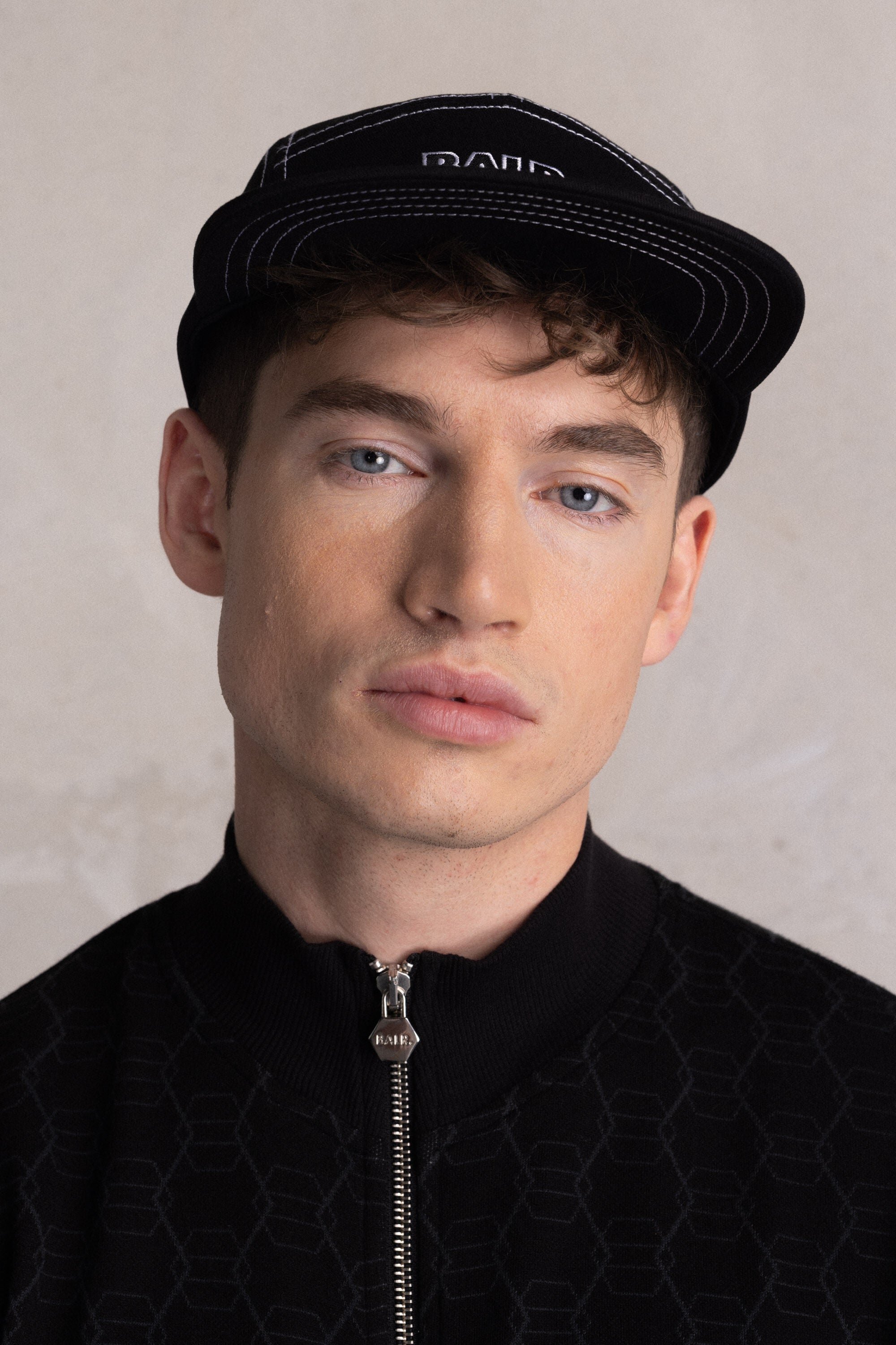 Cotton Contrast Stitch 5-Panel Cap Jet Black