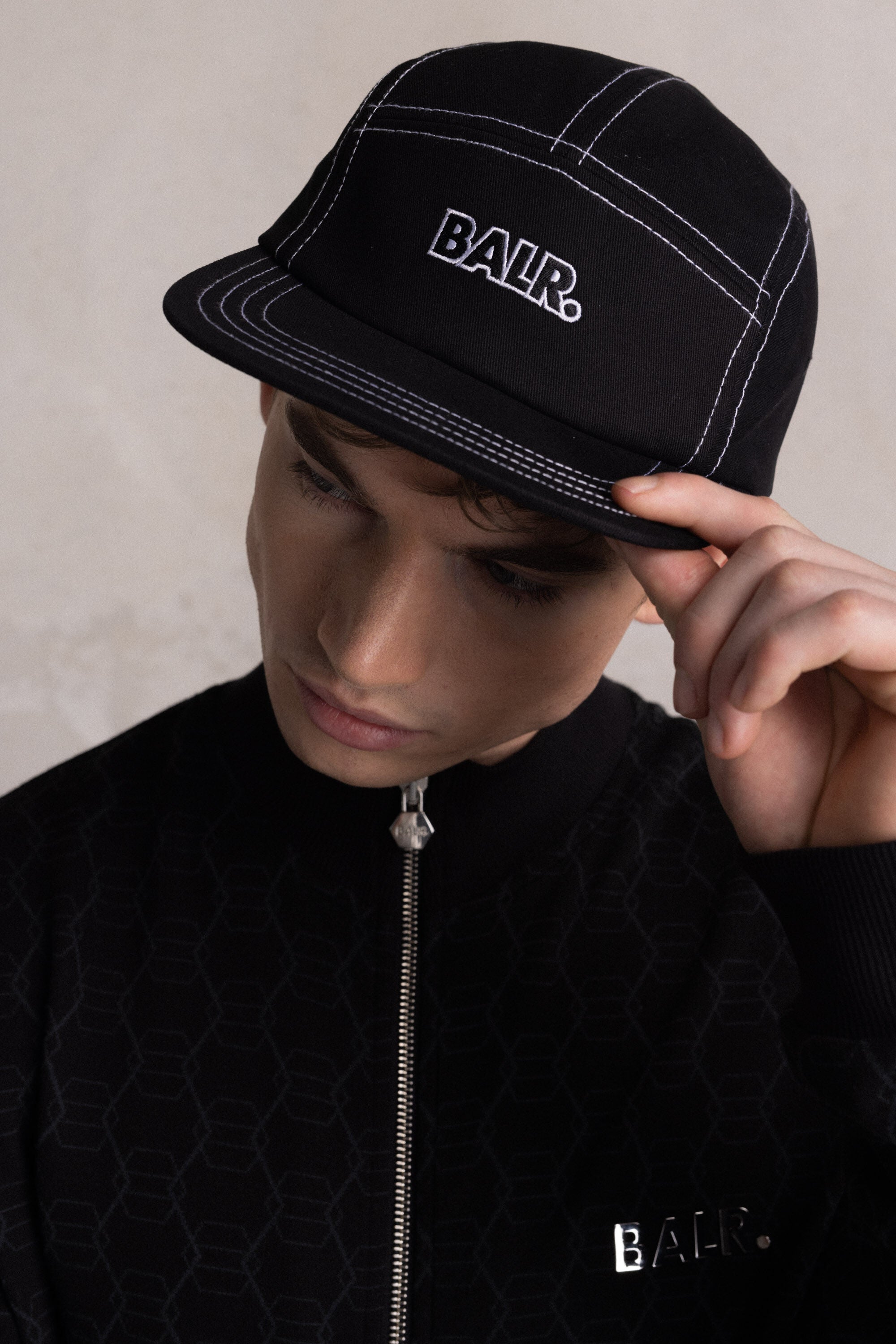 Cotton Contrast Stitch 5-Panel Cap Jet Black