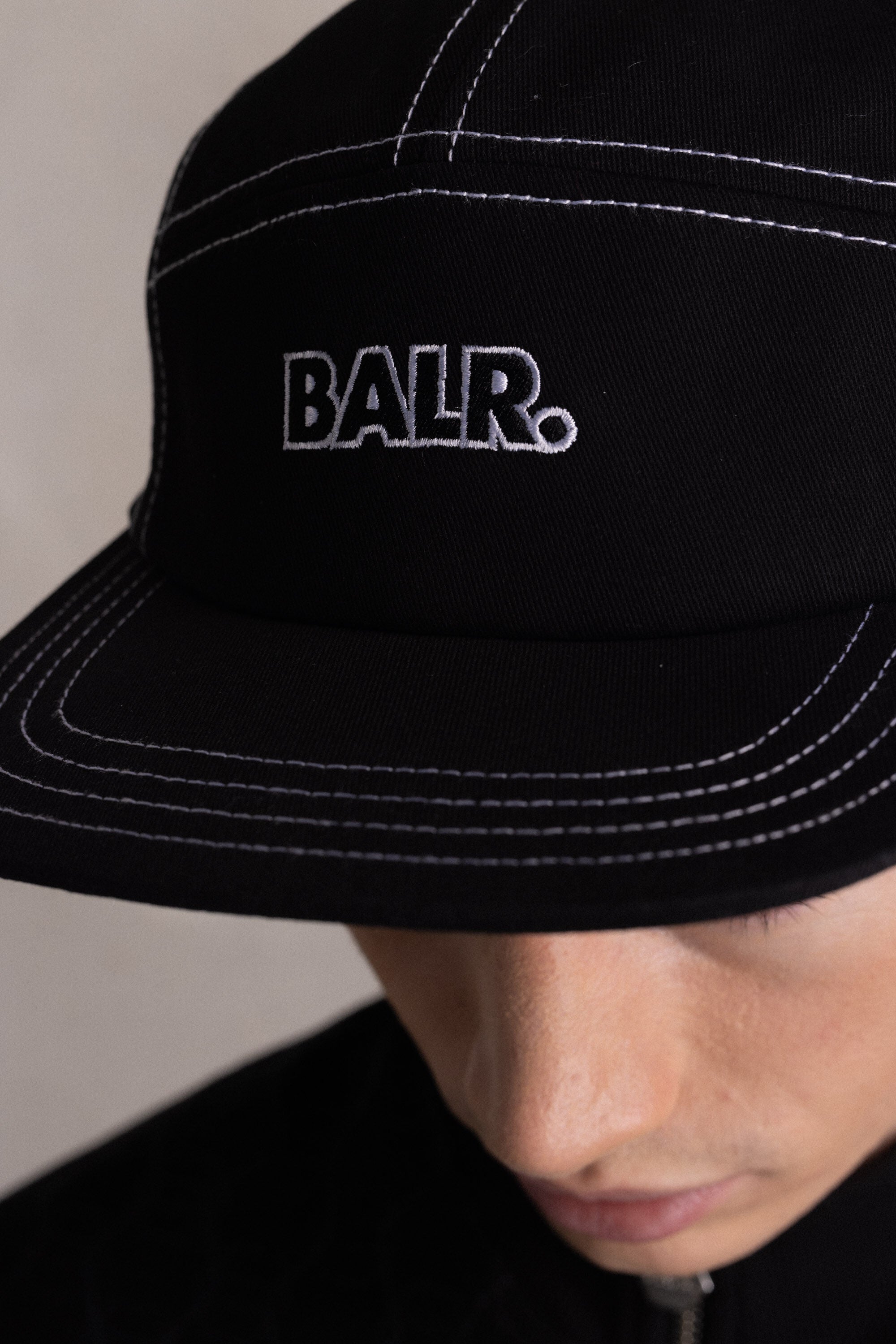 Cotton Contrast Stitch 5-Panel Cap Jet Black