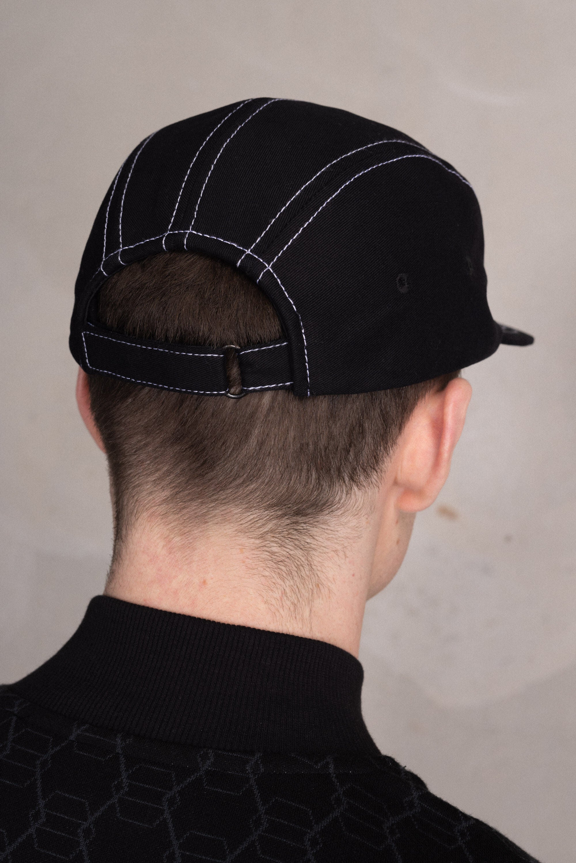 Cotton Contrast Stitch 5-Panel Cap Jet Black