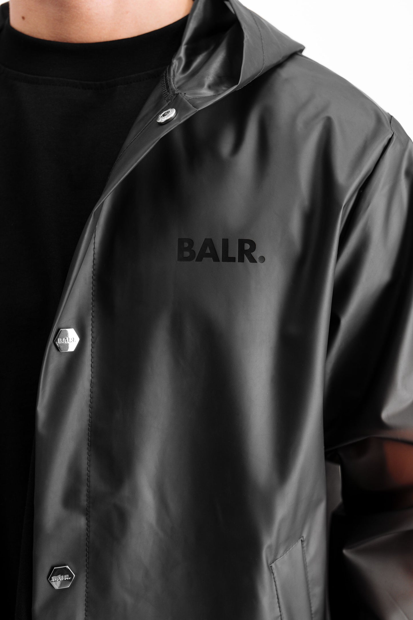 Big Logo Long Hooded Raincoat Black